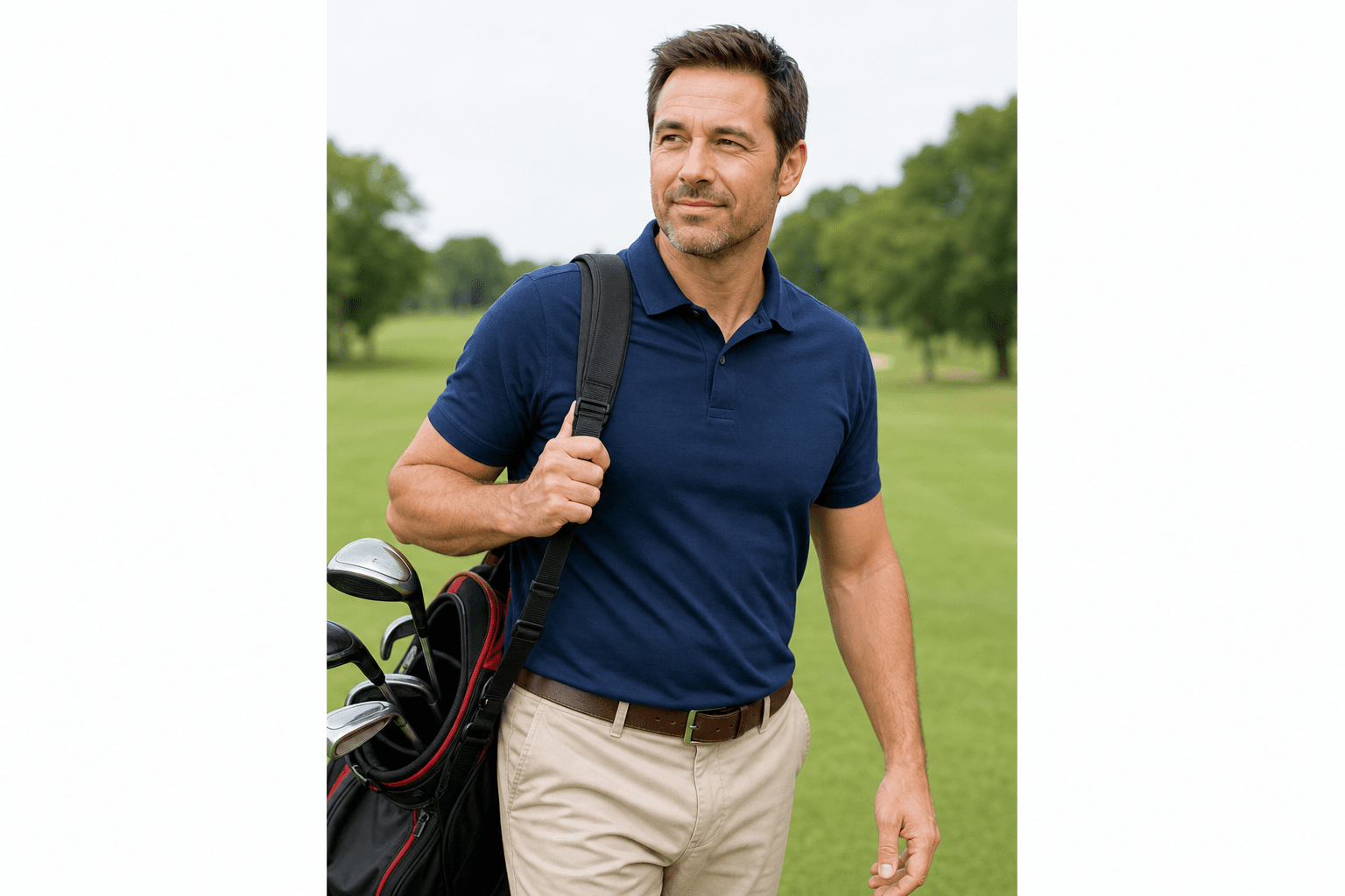 Man in his 40s enjoying golf on the course
